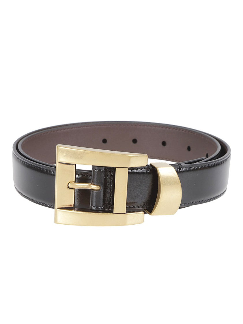 Versace Leather Belt With Polished Gold-Tone Buckle