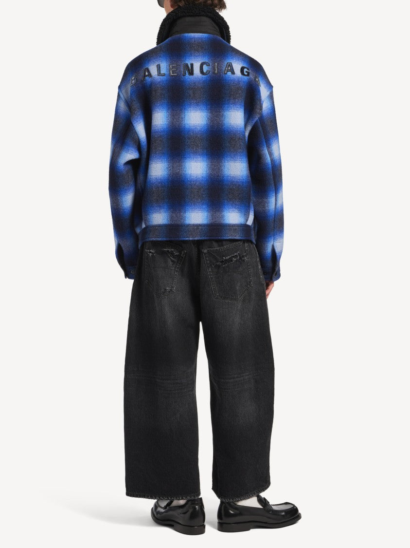 Balenciaga Cropped Flannel Bomber Jacket