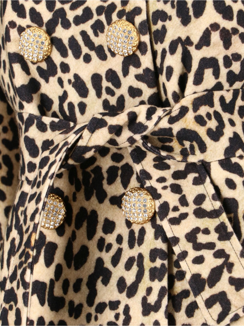 Valentino Double-Breasted Animal Print Coat – Beige