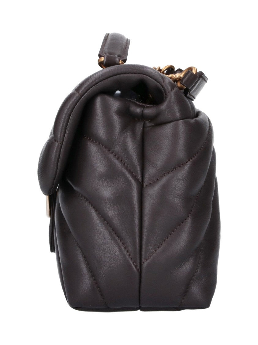 Pinko Brown Quilted Leather Large Love Bag Puff Shoulder Bag