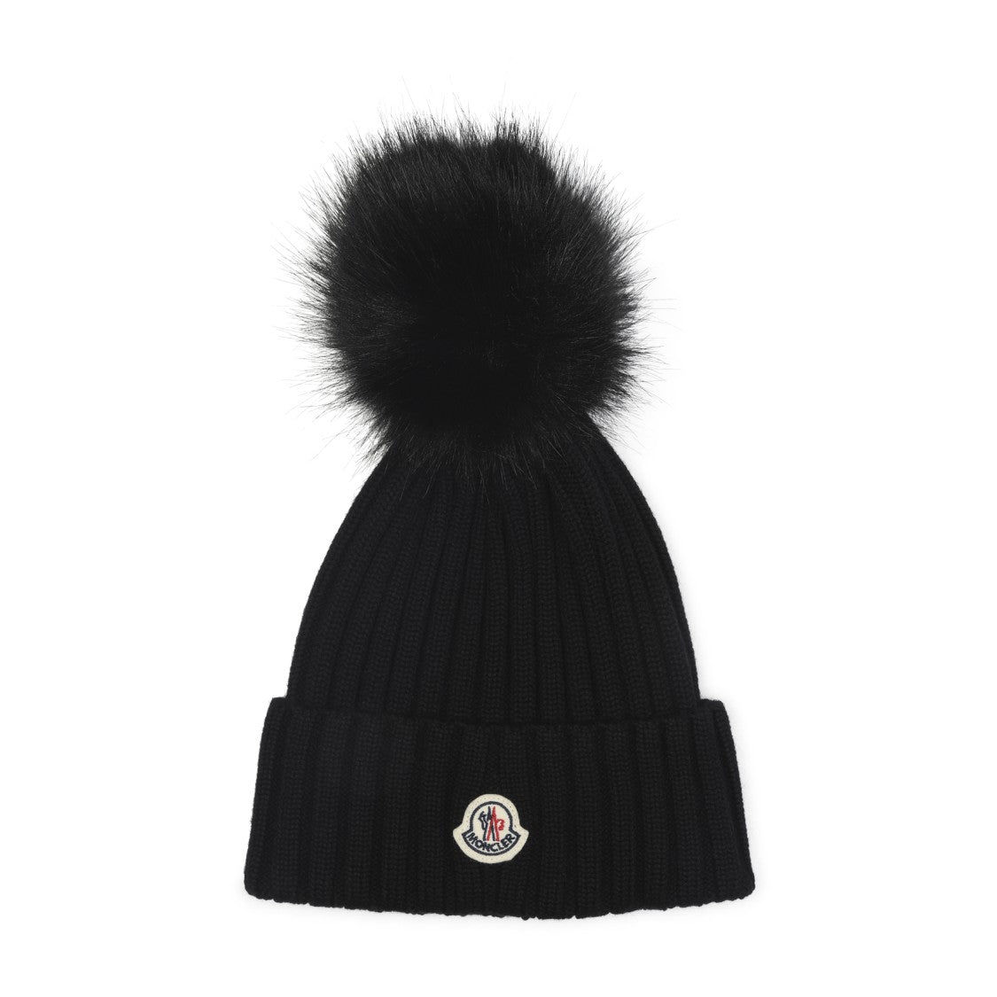 Moncler Ribbed Knit Hat With Fluffy Pom-Pom