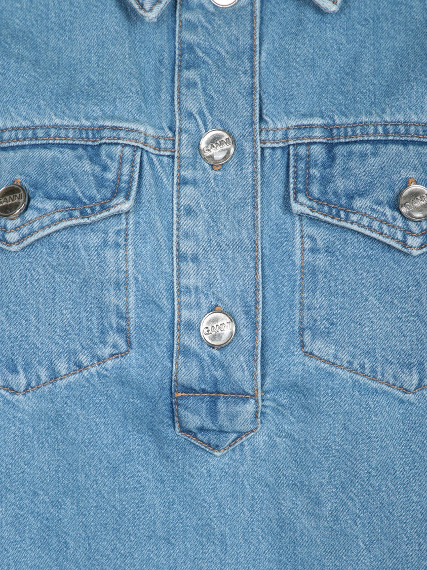 Ganni Denim Mini Dress With Embroidery
