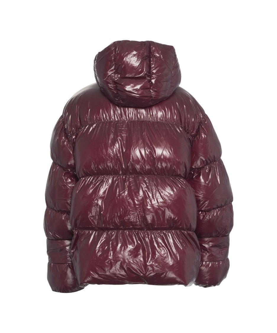 Oval Square Red Padded Down Coat With Hood