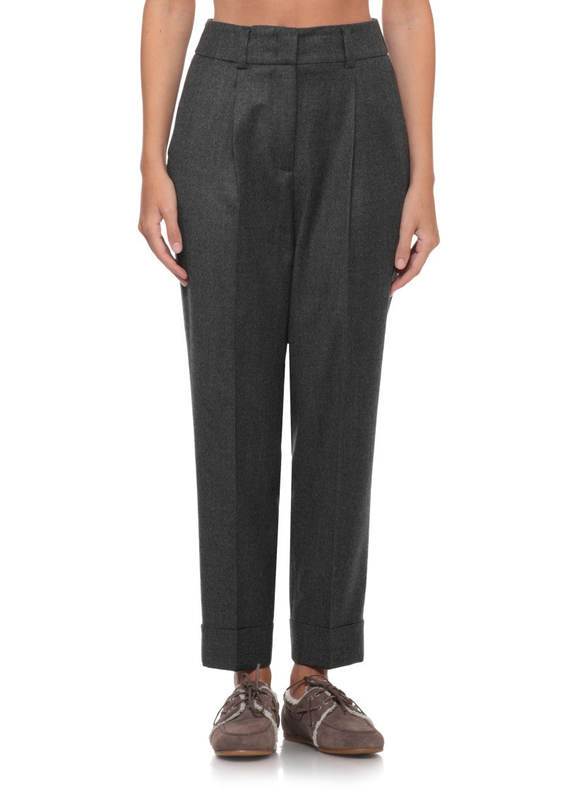 Peserico Tailored Glitter-Texture Pants With Subtle Side Threading