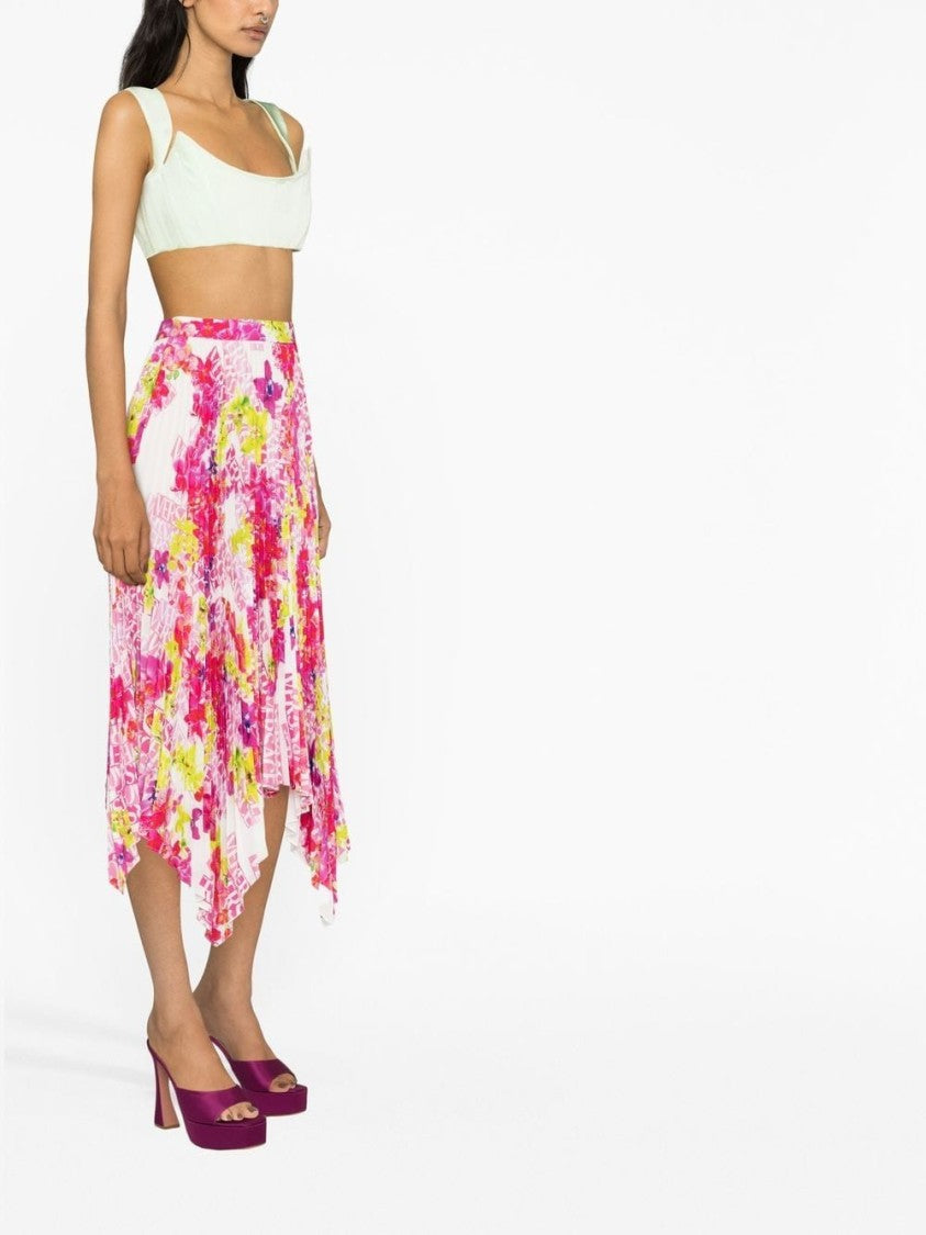 Versace Floral-Print Pleated Skirt