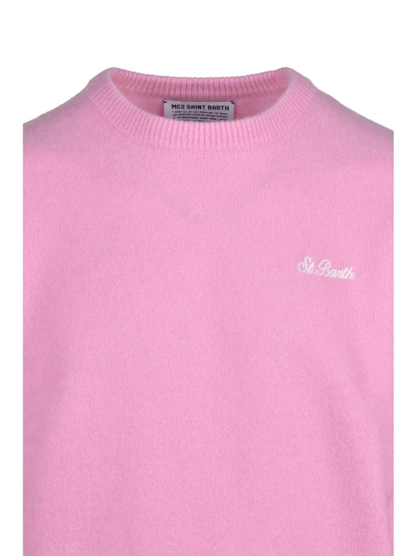 Mc2 Saint Barth Classic Crewneck Wool Sweater With Embroidered Logo
