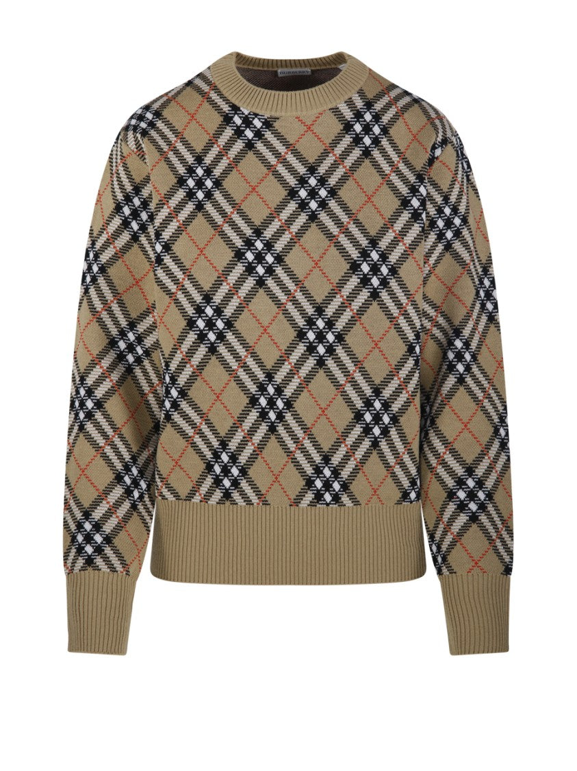 Burberry Check Patterned Wool Blend Sweater
