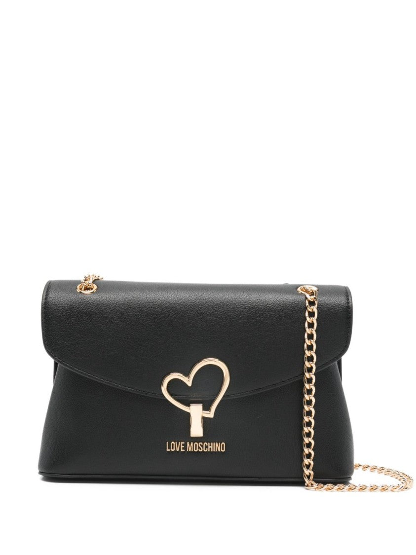 Love Moschino Structured Black Shoulder Bag With Gold Clasp And Chain Strap