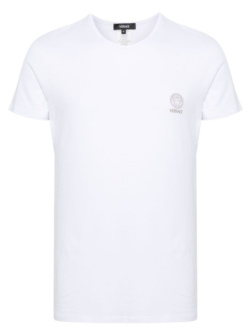 Versace Plain White Short-Sleeve T-Shirts With Subtle Logo Emblem