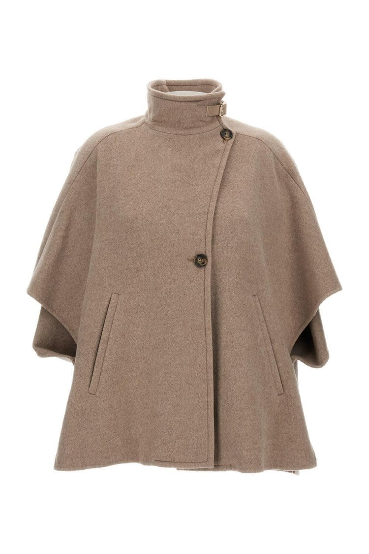 Max Mara Short-Sleeve Wool Coat With Buckle Detail And Side Pockets