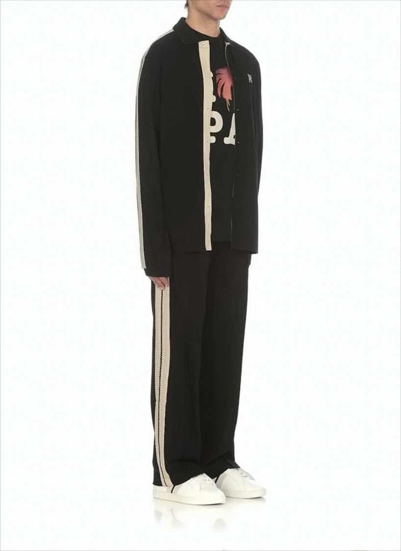 Palm Angels Contrasting Stripe Cotton Jacket With Classic Collar