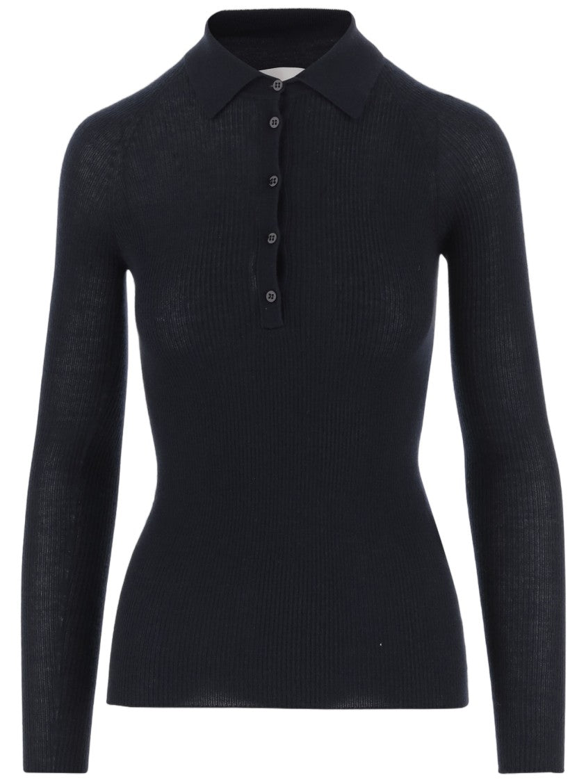 Sa Su Phi Dark Navy Ribbed Cashmere-Silk Polo Shirt