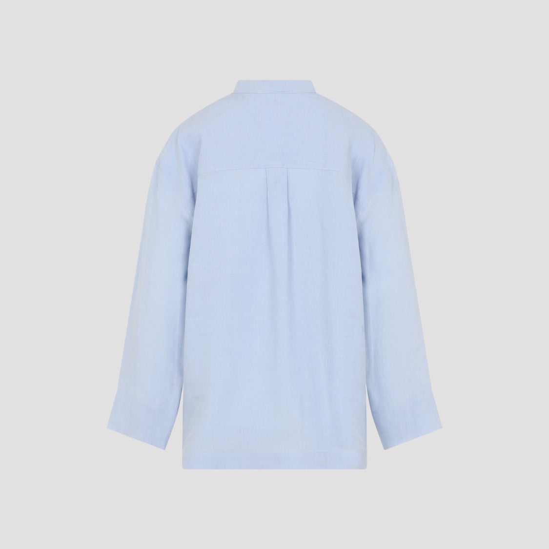 Max Mara Light Blue Linen Shirt With Mandarin Collar