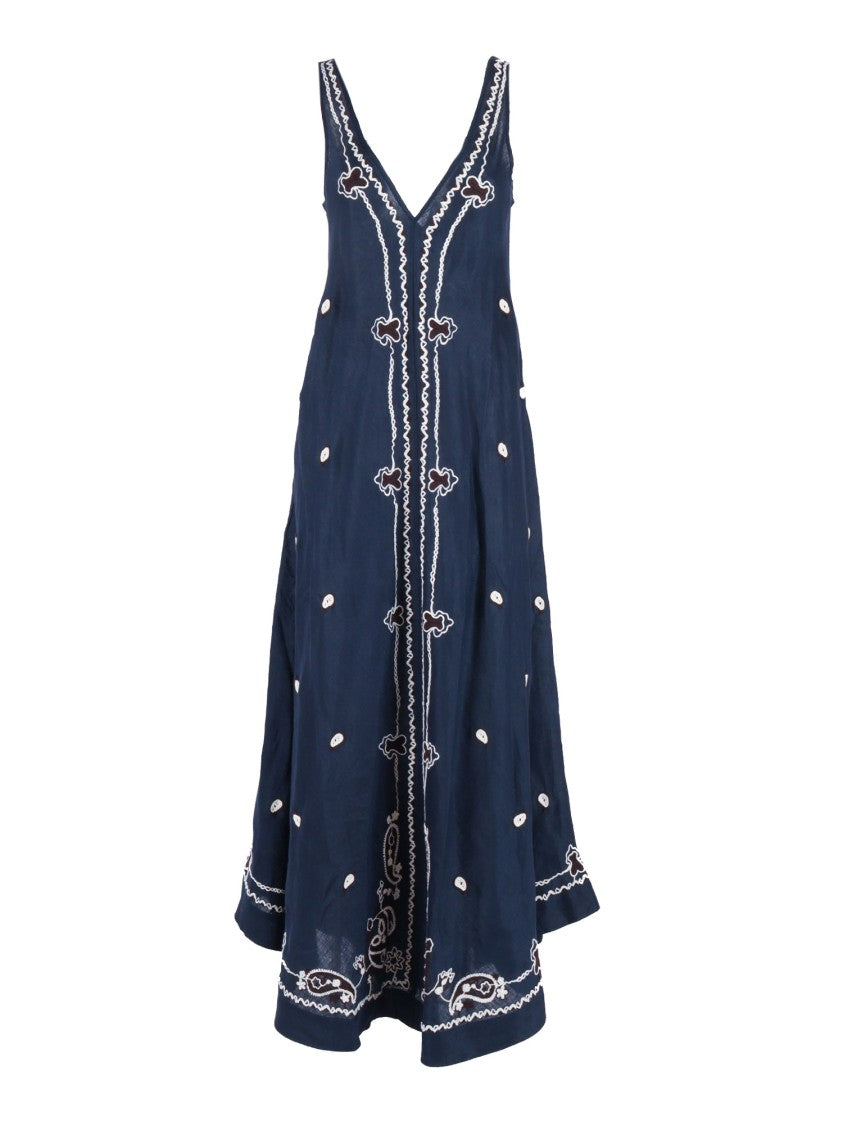 P.A.R.O.S.H. Sleeveless Embroidered Flared Midi Dress