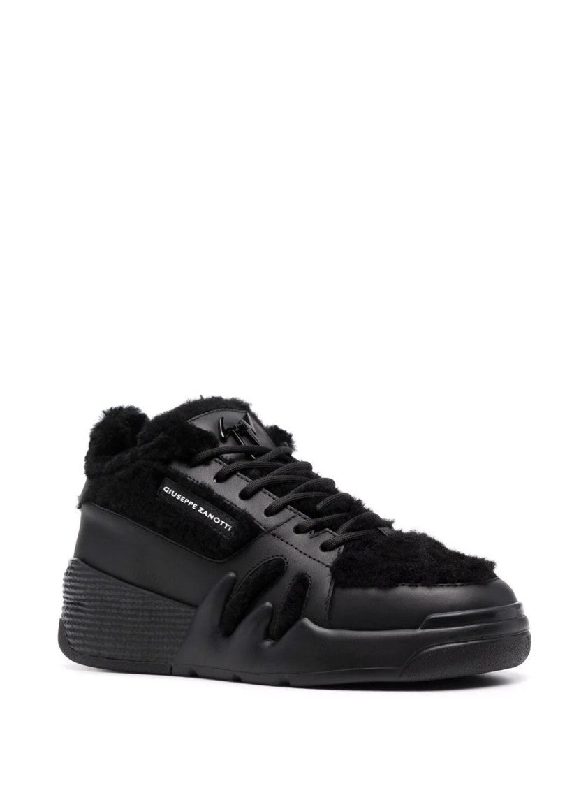 Giuseppe Zanotti Low-Cut Black Trainers With Plush Fur Accents