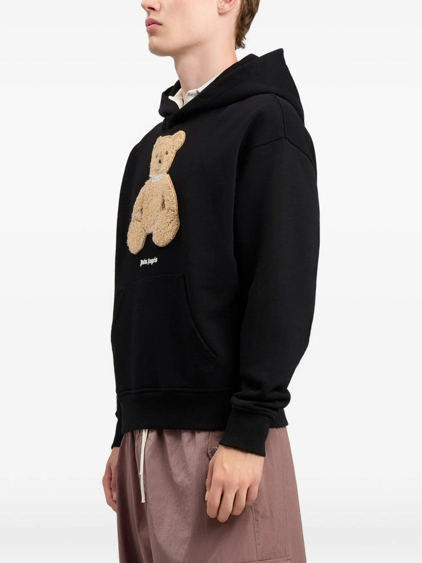 Palm Angels Black Bear Regular Graphic Cotton Hoodie