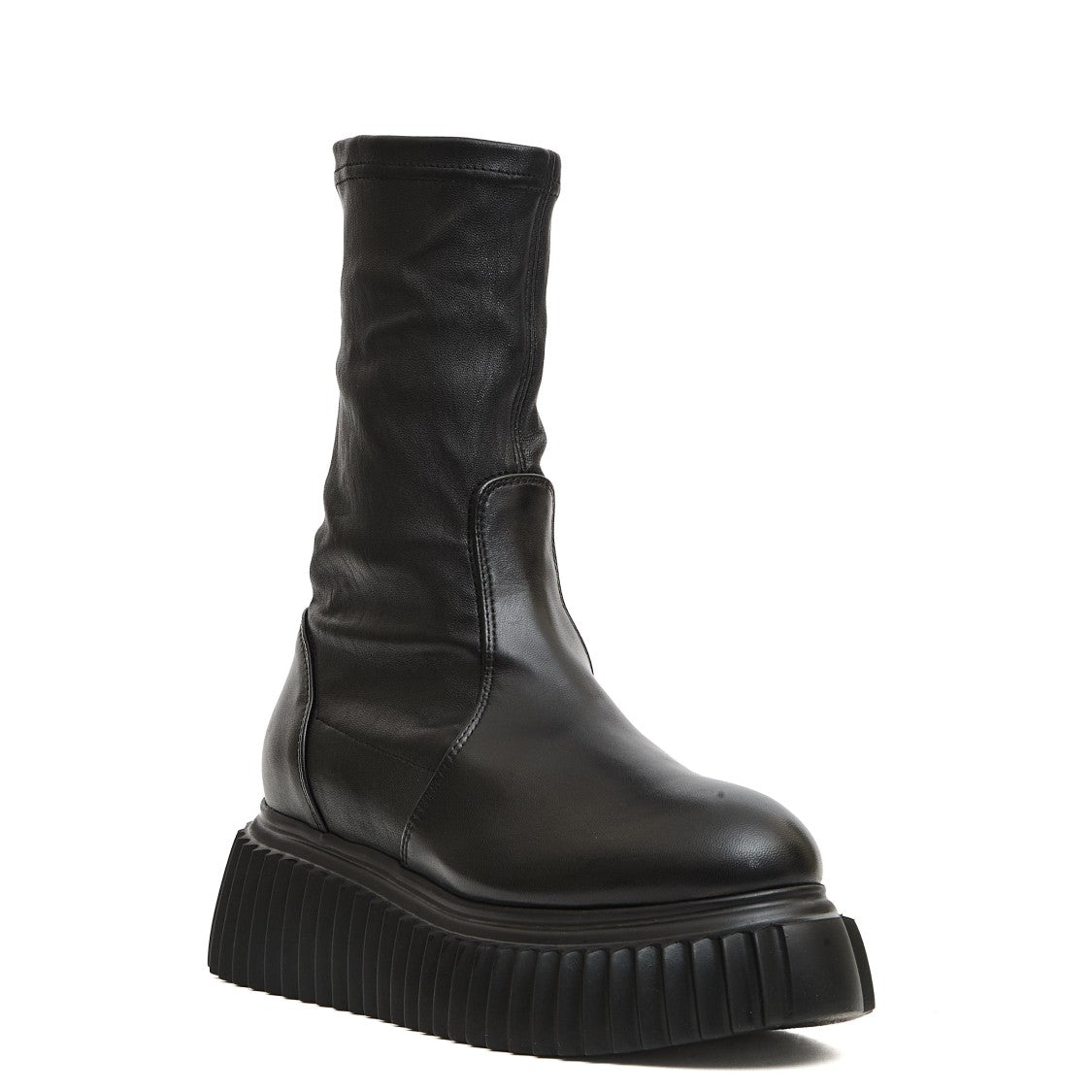 Agl Stretch Black Ankle Boots With Ridged Rubber Sole