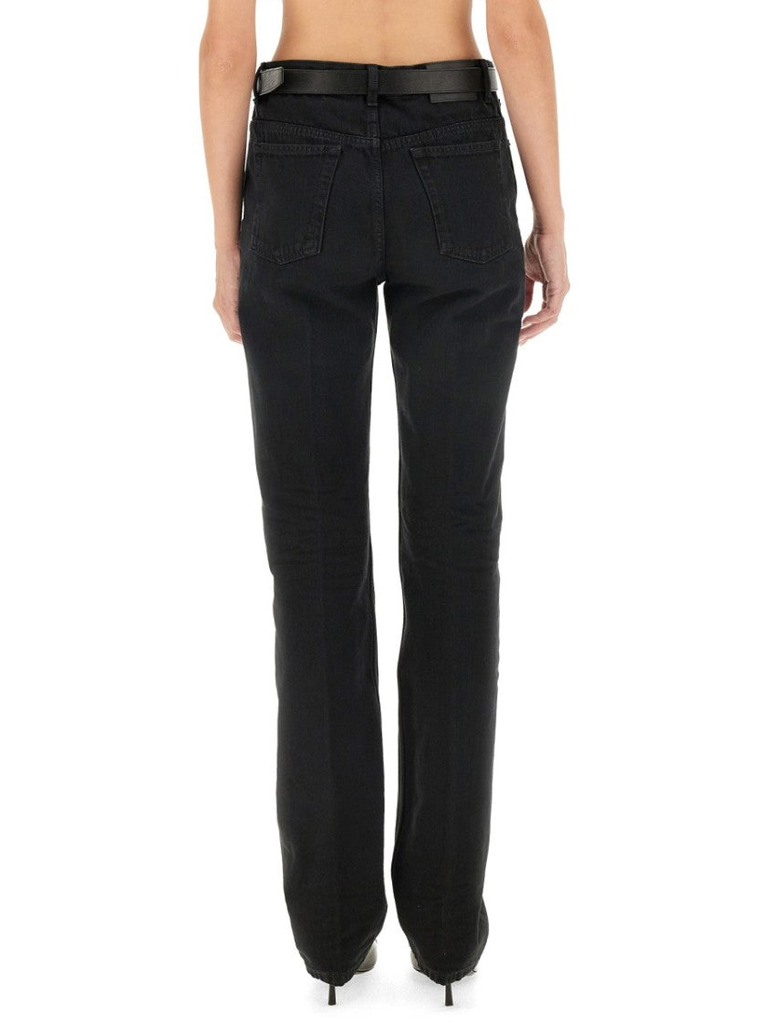 Saint Laurent Straight Leg Jeans With Black Leather Belt