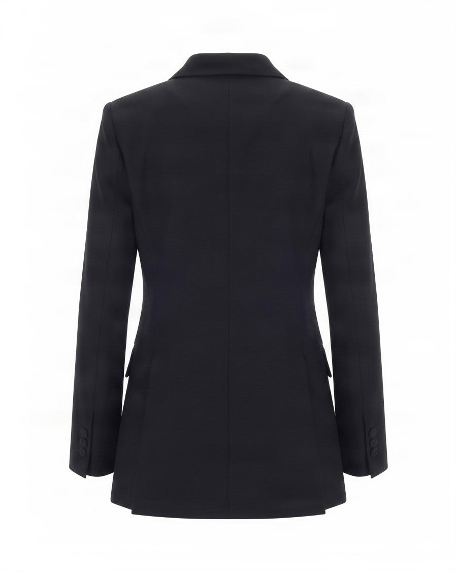P.A.R.O.S.H. Double-Breasted Black Blazer With Notched Lapel And Flap Pockets
