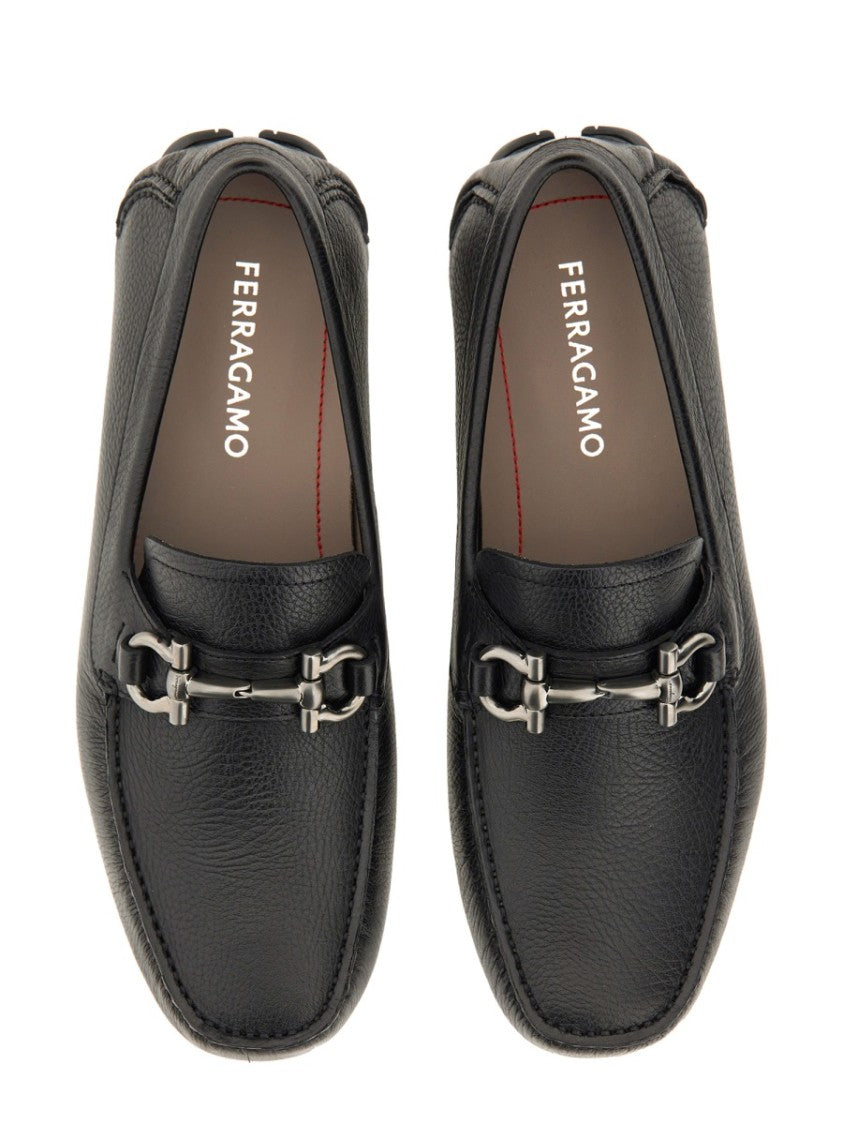 Ferragamo Moccasin Gancini With Textured Calf Leather