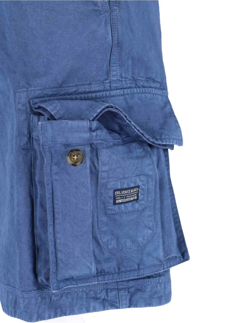 Erl Mid-Waist Blue Cotton Cargo Shorts With Functional Pockets