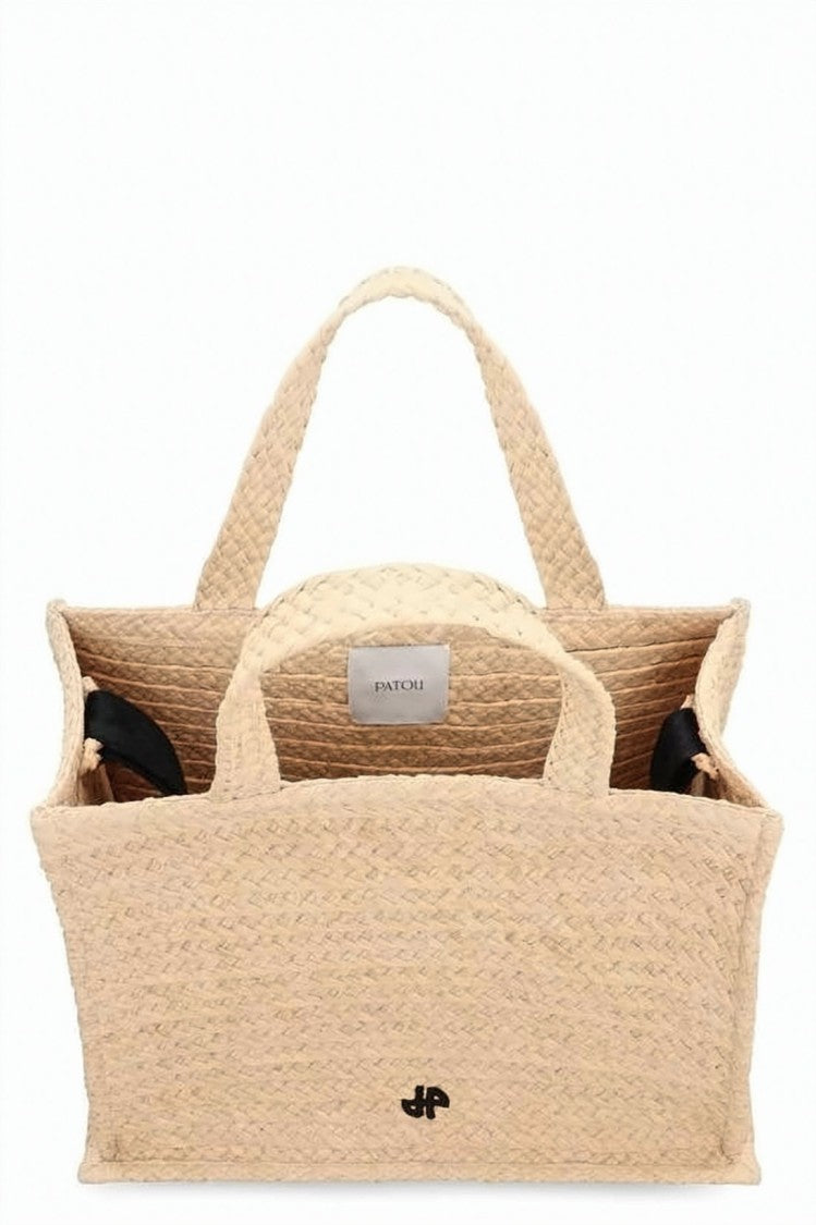 Patou Braided Raffia Tote Bag With Detachable Shoulder Strap
