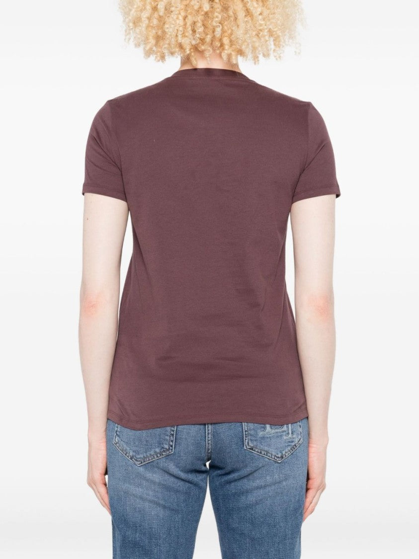 Elisabetta Franchi Bordeaux Cotton T-Shirt With Textured Logo Detail