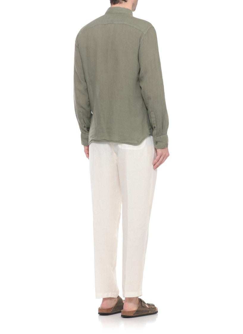 120% Lino Army Green Cotton Casual Shirt
