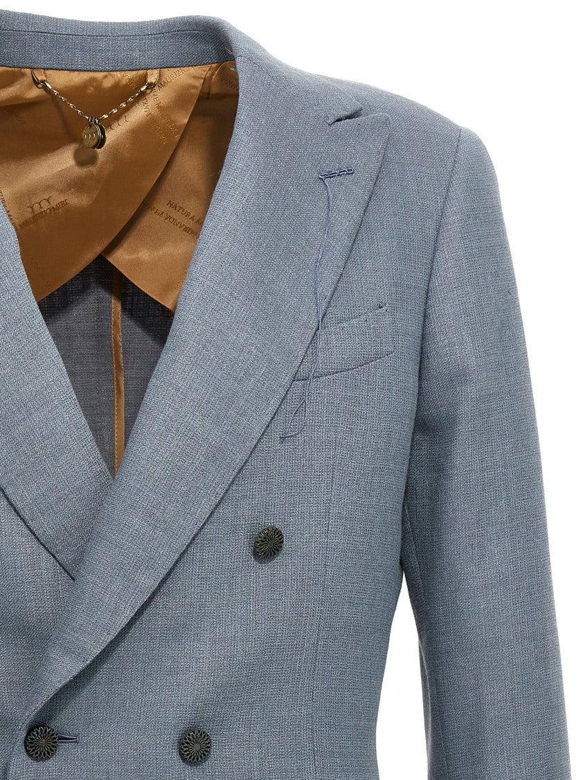 Maurizio Miri Double-Breasted Silk Blend Blazer With Button Closure