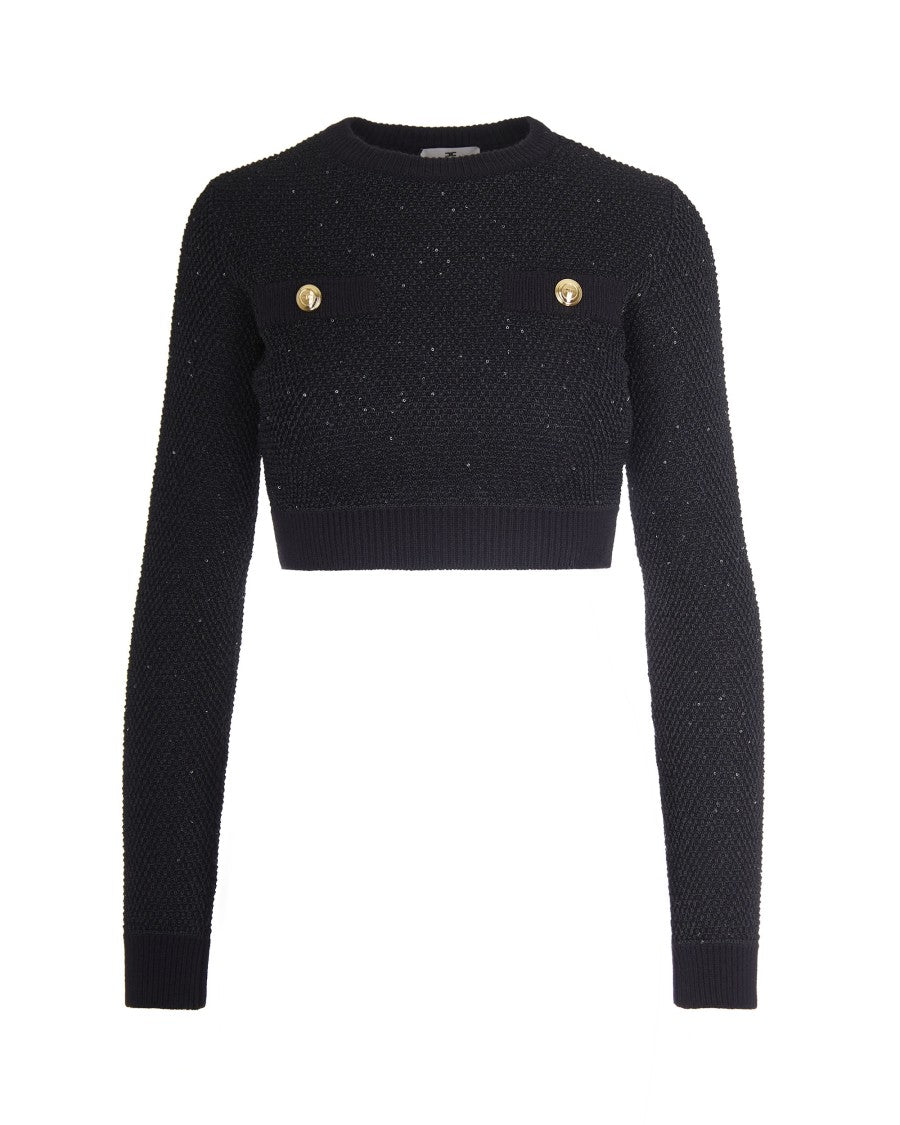 Elisabetta Franchi Black Sequined Knit Top