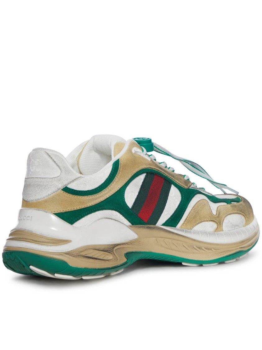 Gucci White Dynamic Mixed-Material Striped Sneakers