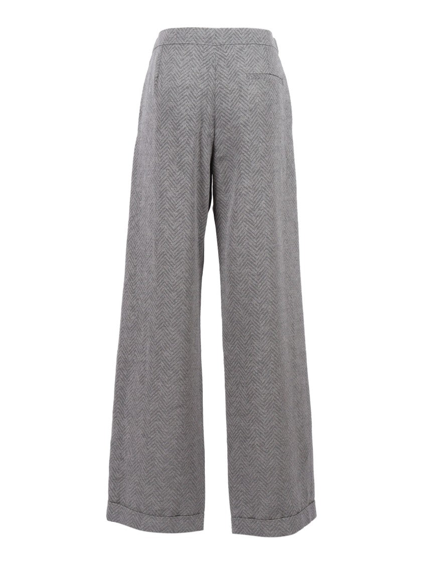 Emporio Armani Wide-Leg Trousers With Herringbone Pattern And Discreet Pocket