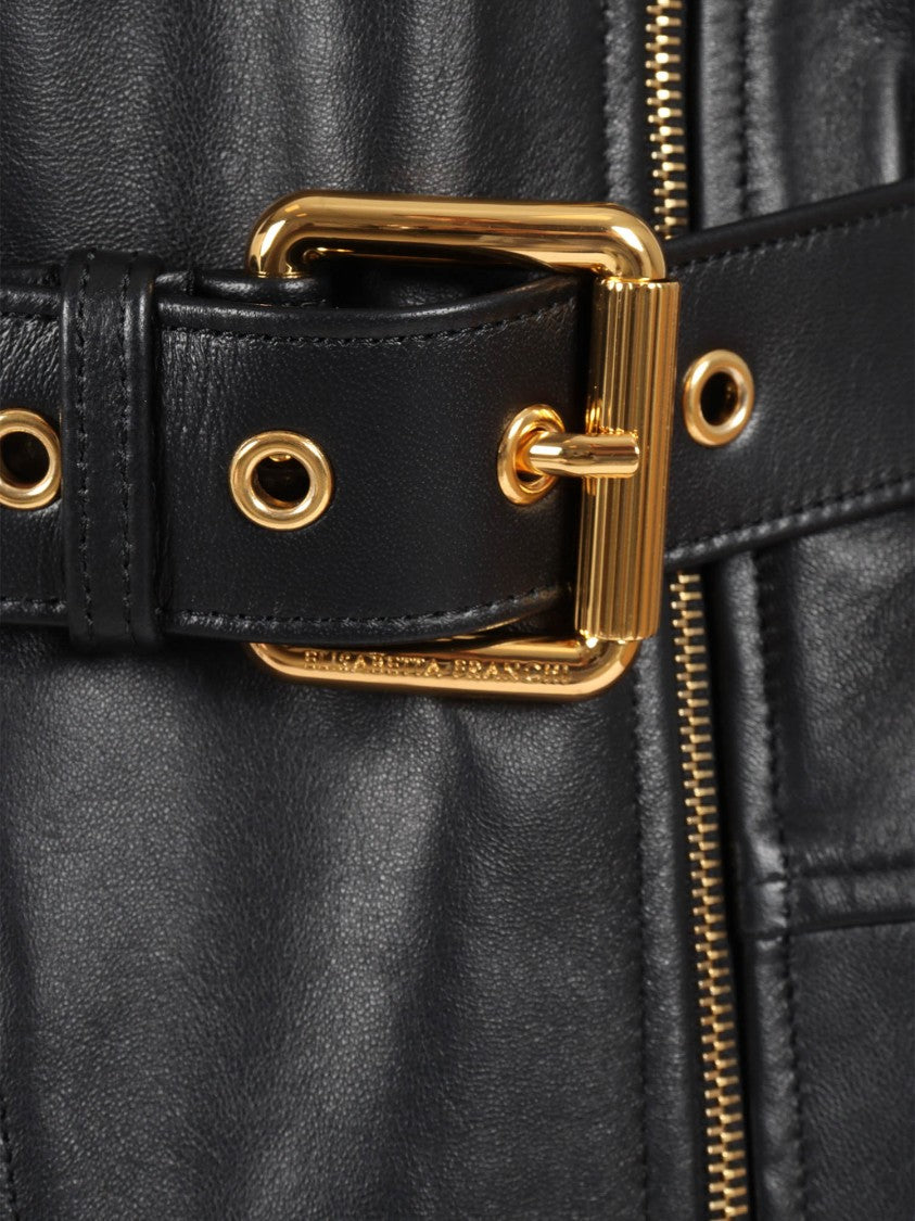 Elisabetta Franchi Fitted Sheepskin Leather Jacket With Belted Waist