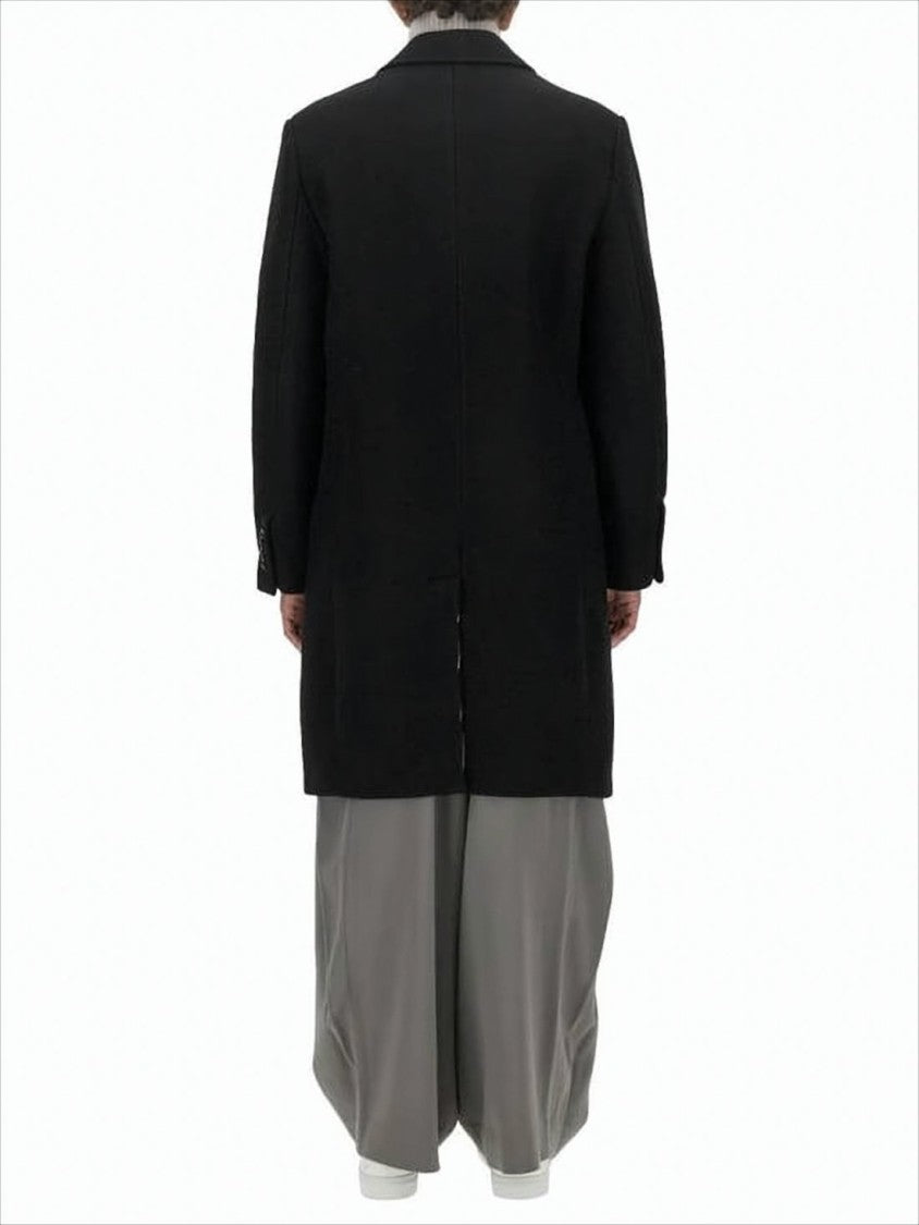 Ami Classic Black Wool Ami Coat With Notched Lapel