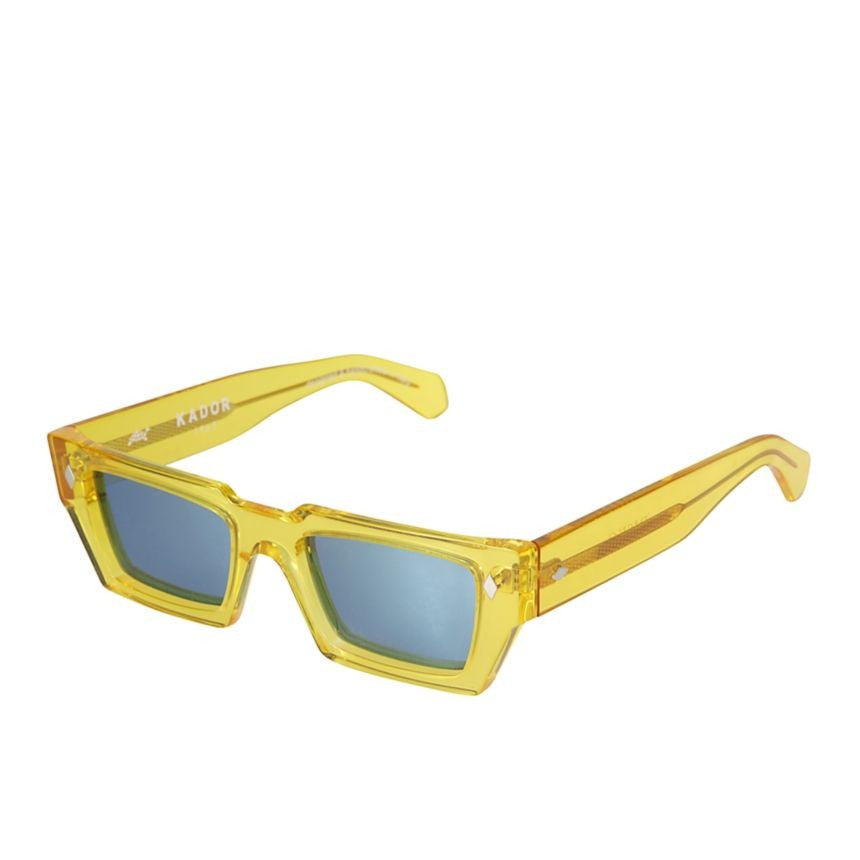 Kador Disko Translucent Yellow Rectangular Sunglasses With Reflective Blue Lenses