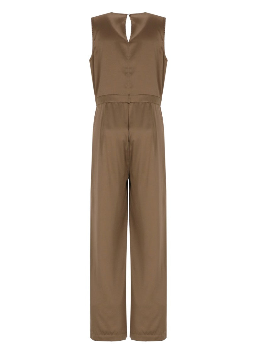 Kangra Brown Cashmere Jumpsuit With Tailored Fit And V-Neckline