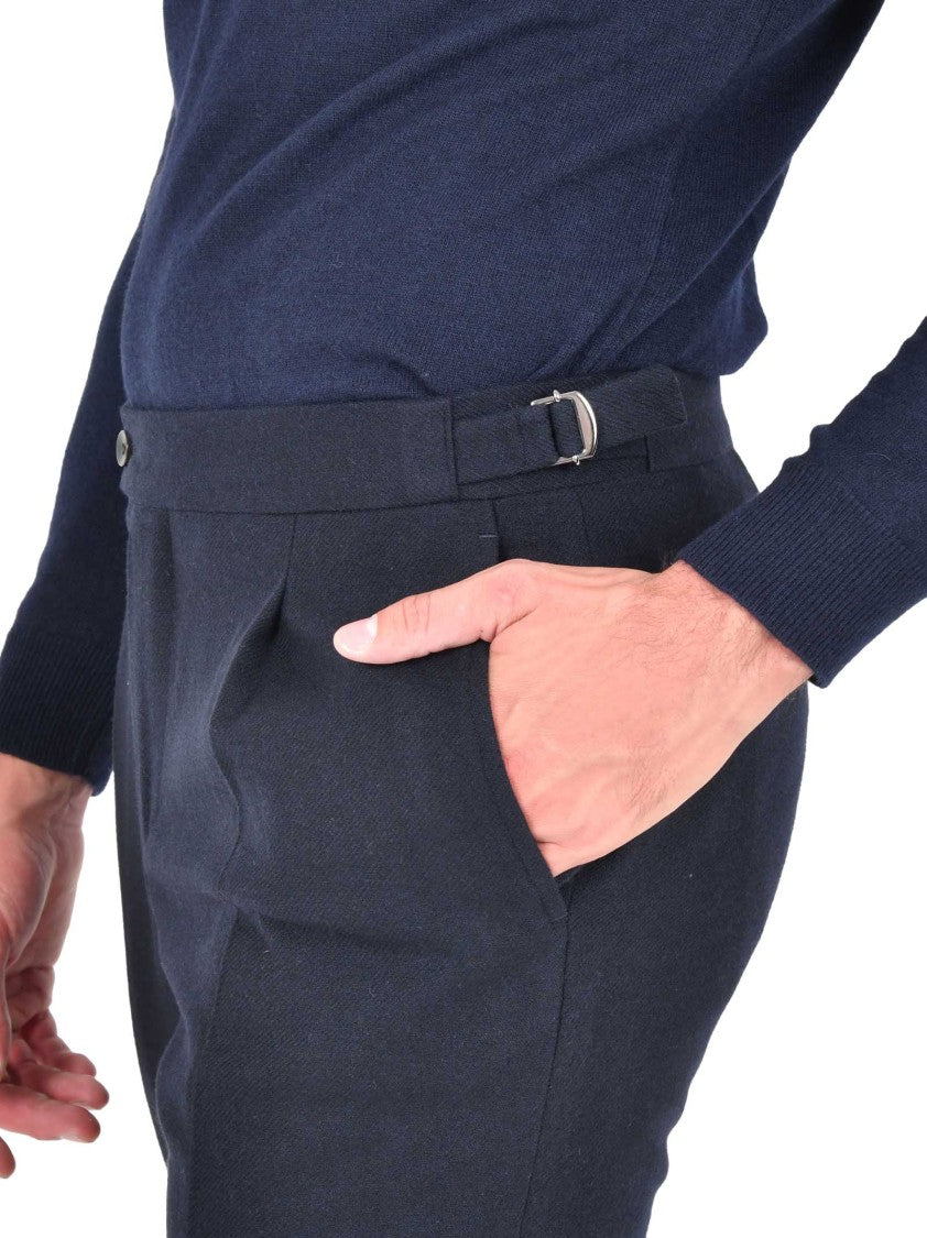 Franzese Collection Tailored Blue Cashmere Trousers With Buckle Waistband