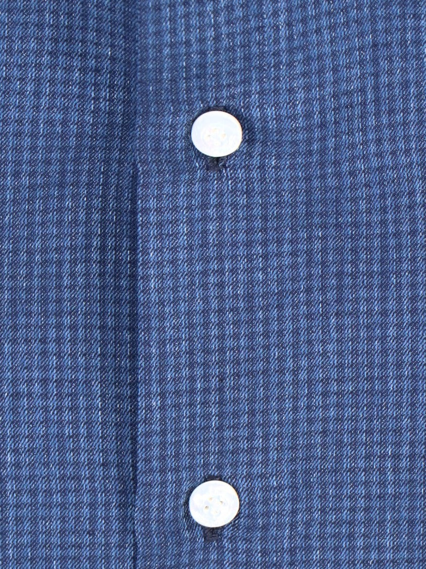 Finamore Structured Blue Cotton Shirt With Classic Collar