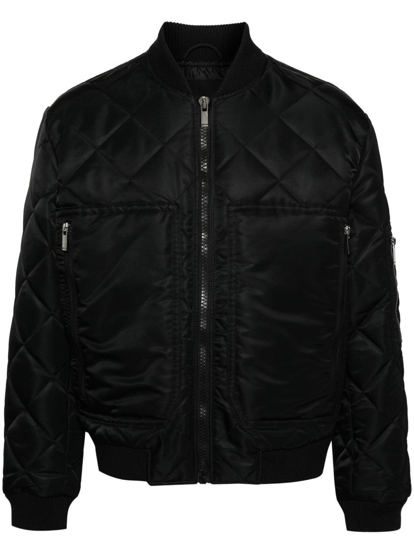 Just Cavalli Quilted Black Bomber Jacket With Zippered Pockets