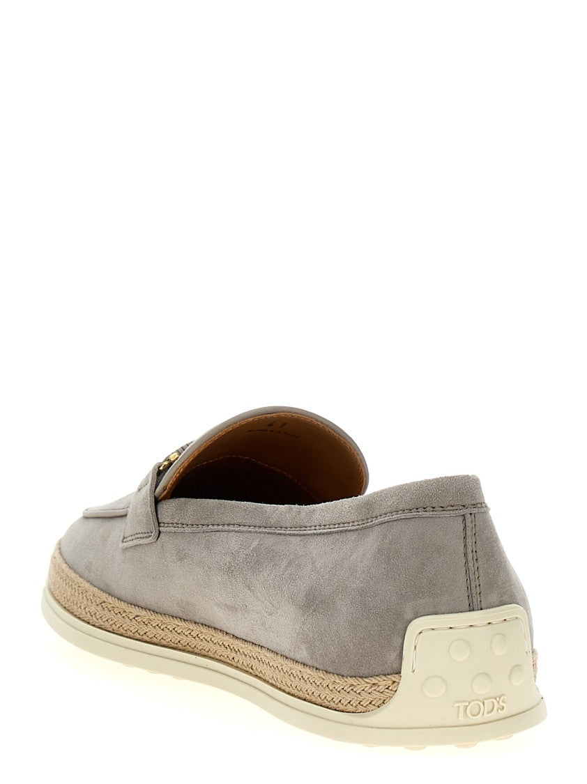 Tod's Grey Suede Loafers With Raffia Band
