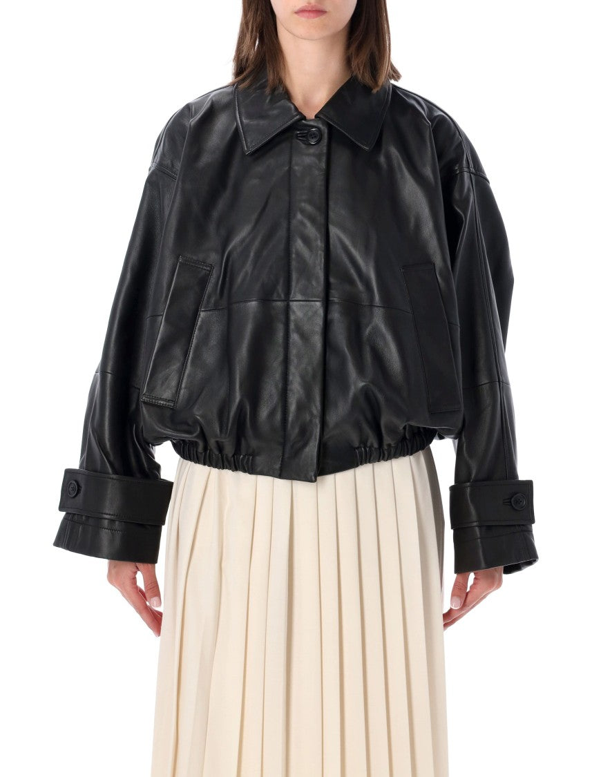 Róhe Leather Blouson Cropped Bomber Jacket