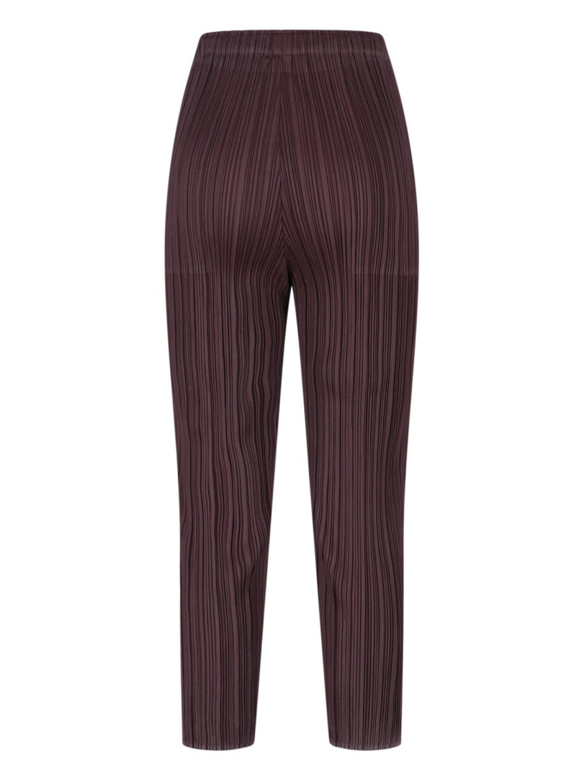 Pleats Please Pleated Brown Trousers With Cropped Cut