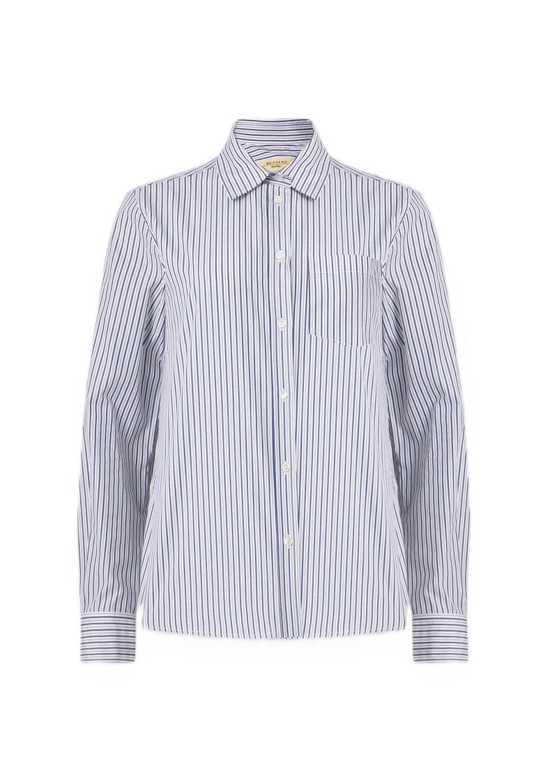Max Mara Blue Striped Cotton Blend Shirt
