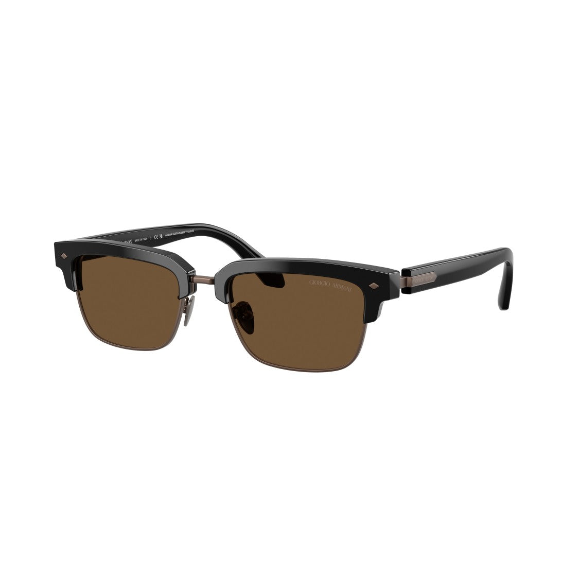 Giorgio Armani 0Ar8243 Rectangular Black Acetate Sunglasses With Brown Lenses
