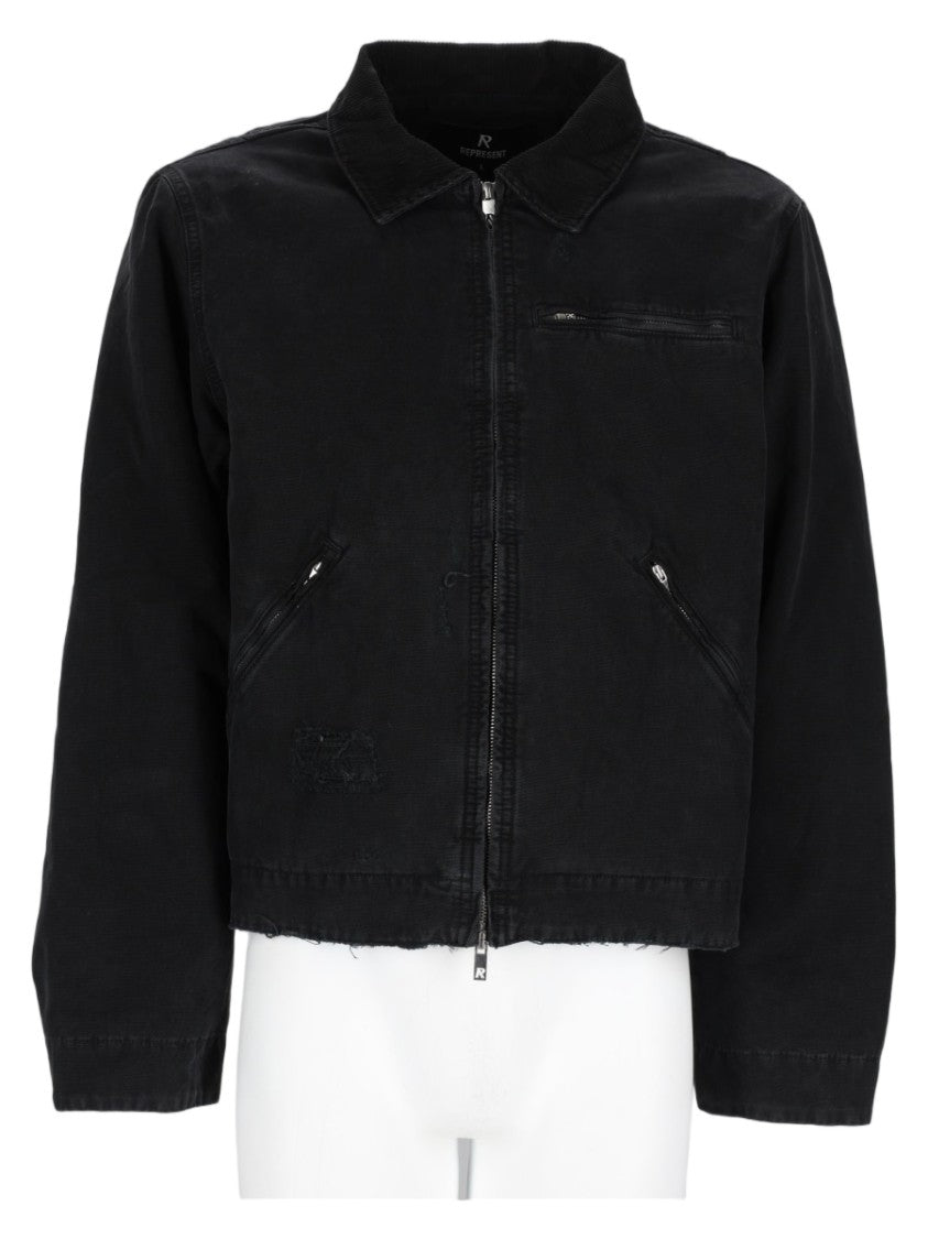 Represent Boxy Cropped Black Cotton Jacket