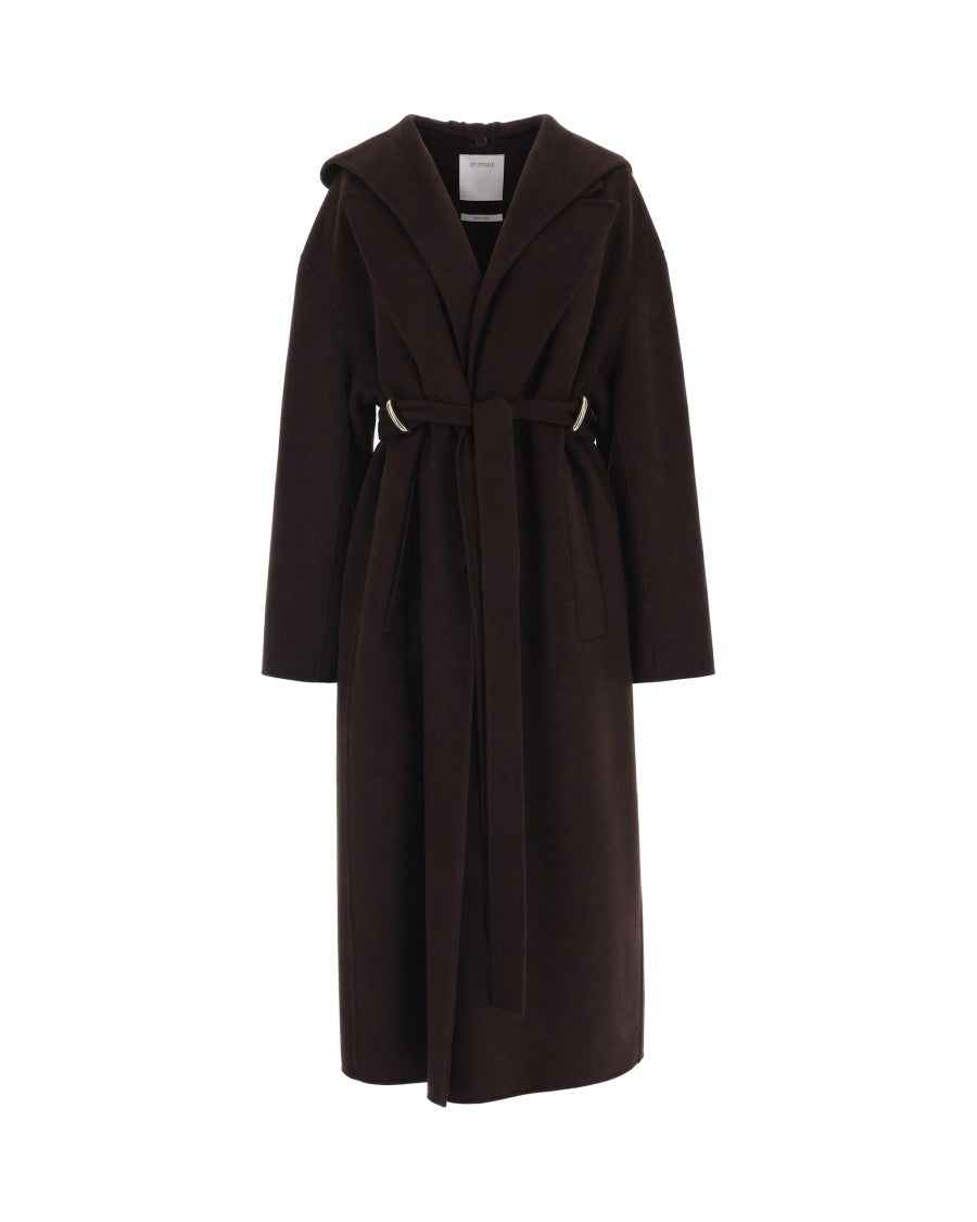Sportmax Brown Virgin Wool Hooded Long Coat