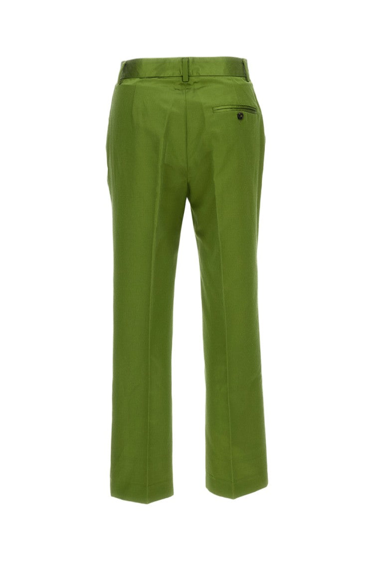 Alberto Biani Green Straight Leg Silk-Cotton Formal Pants