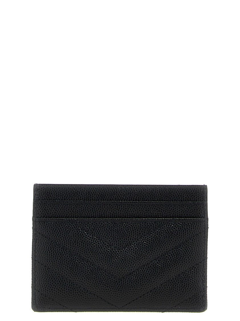 Saint Laurent Quilted Chevron Leather Wallet With Metal Logo Applique