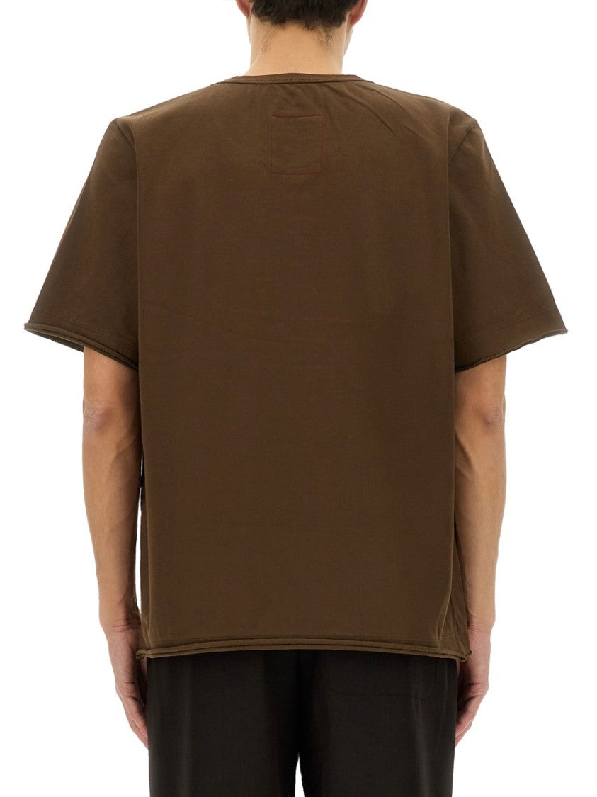 Uma Wang Relaxed-Fit Brown Cotton T-Shirt With Design