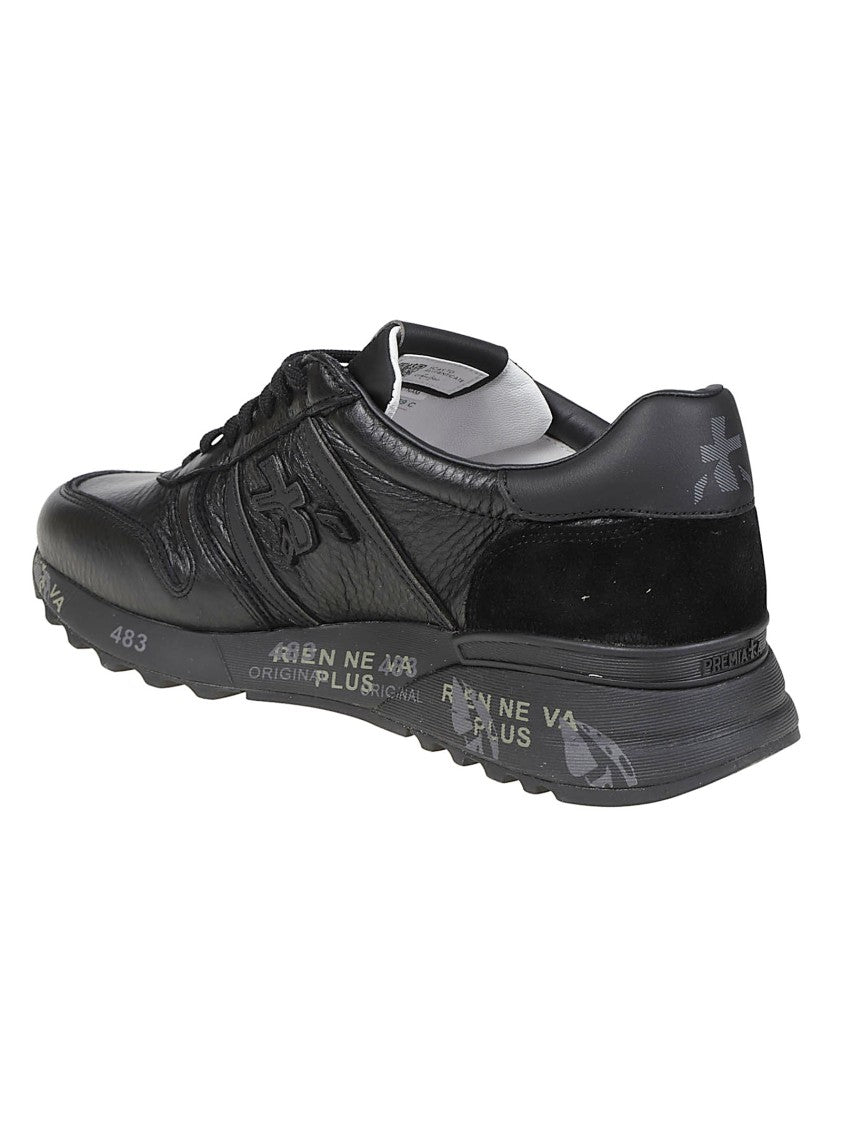 Premiata Black Lander Textured-Panel Calfskin Sneakers